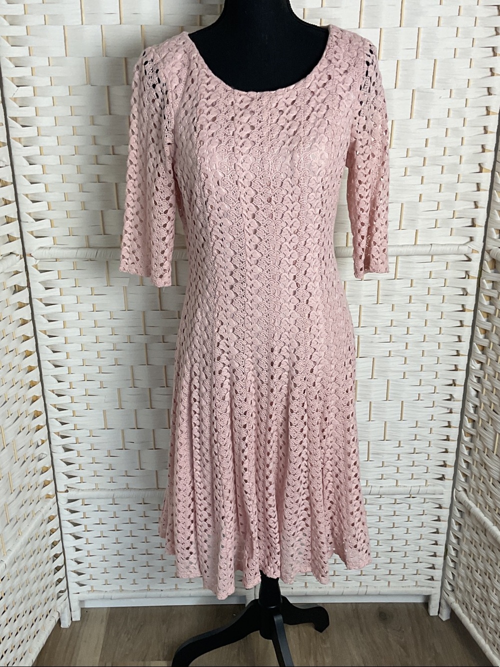 Rabbit Rabbit Rabbit Blush Pink Crochet Midi Dress